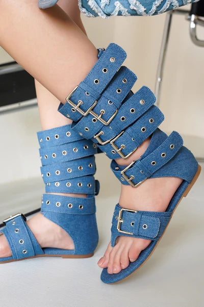 Denim Belt Flats Gladiator