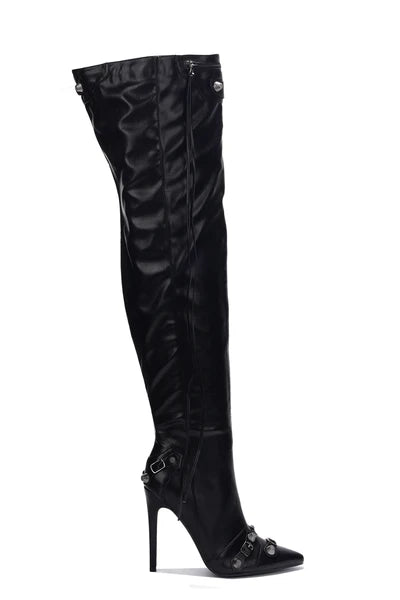 Star Faux Leather High Boots