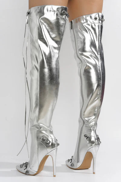 Star Faux Leather High Boots