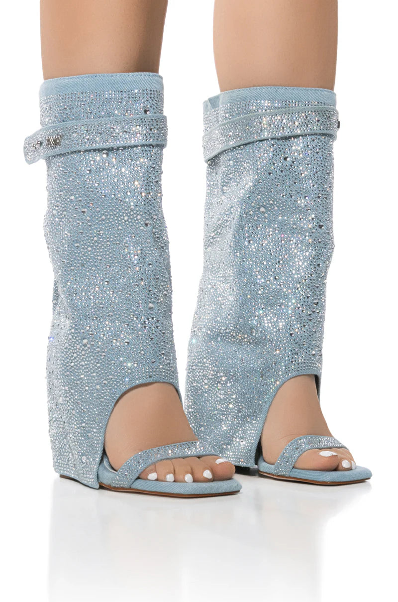 DENIM RHINESTONES TOE BOOTS