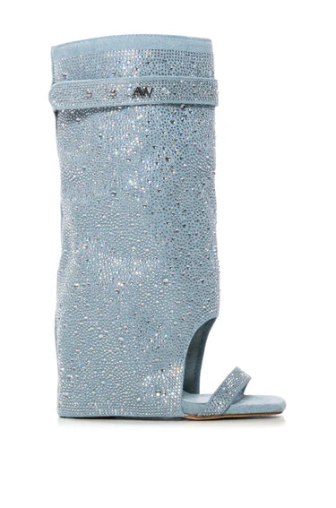 DENIM RHINESTONES TOE BOOTS