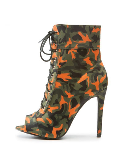 Camo Open Toe Booties