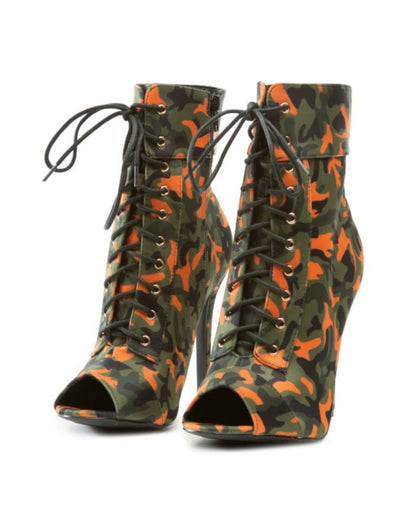 Camo Open Toe Booties