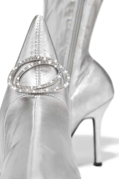 Metallic Rhinestone Pointed Bootie
