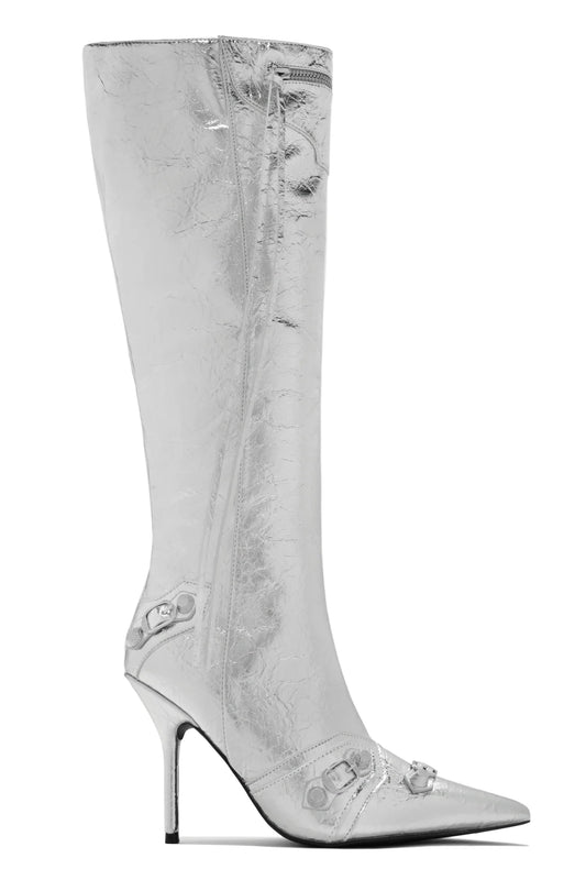 Metallic Pointed Knee Boot