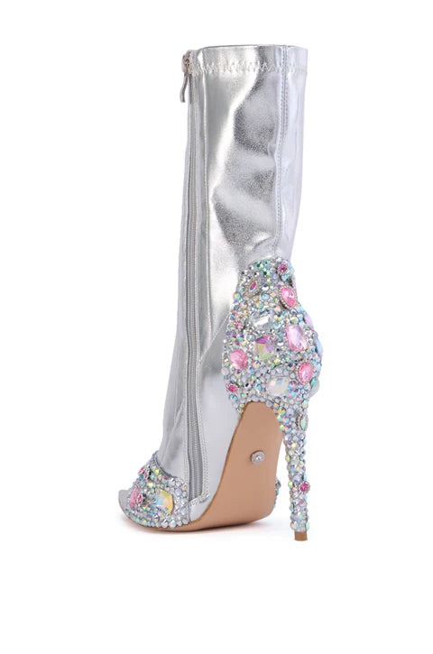 METALIIC RHINESTONE TOE BOOTIE