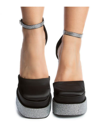 Chunky Rhinestone Platform Pumps