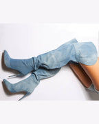 ICE DENIM POINTED HIGH BOOTS