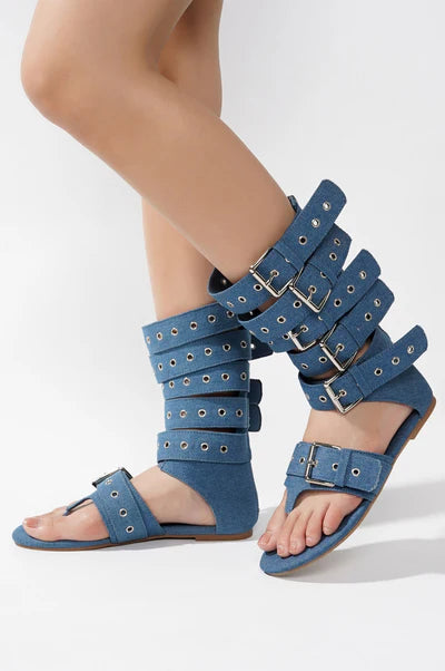 Denim Belt Flats Gladiator