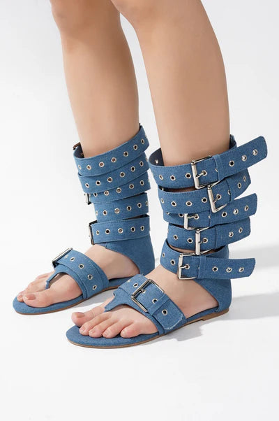 Denim Belt Flats Gladiator