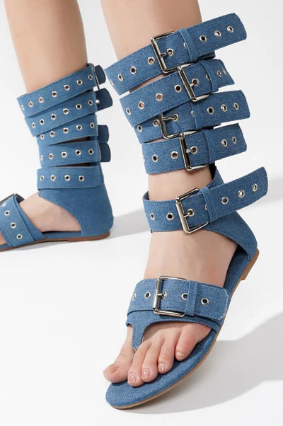 Denim Belt Flats Gladiator