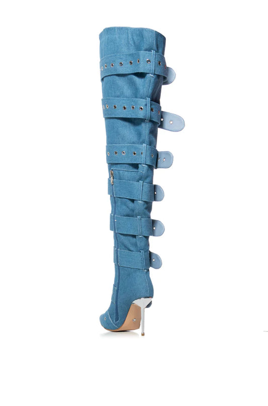 Denim Buckle High Boot